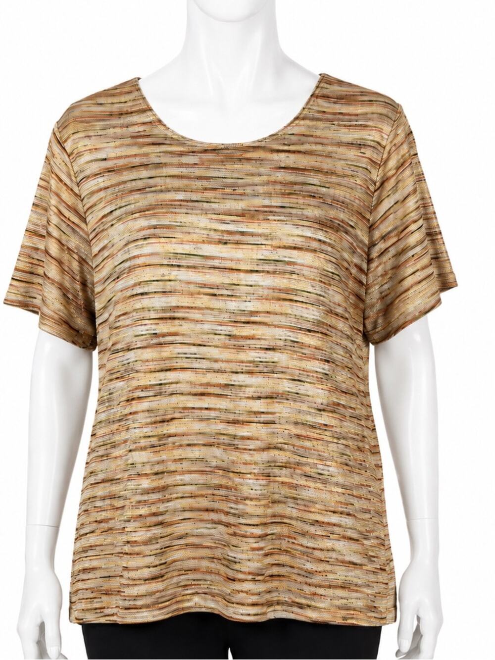Alfred Dunner Palm Desert Metallic Stripe Knit Top 2X NWT Short Sleeve